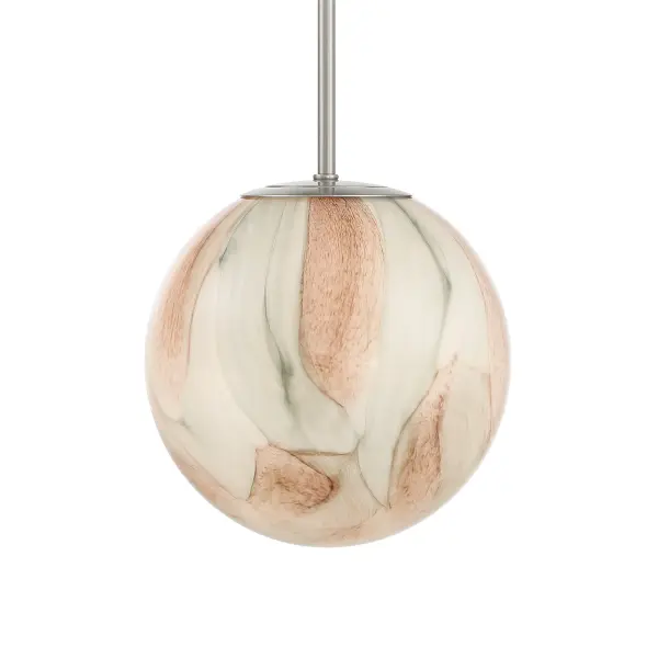 The Desert pendant combines brushed nickel hardware with distinctive amber swirl glass to create warm, inviting illumination. Its compact 10-inch size makes it ideal for kitchen islands, breakfast nooks, or as accent lighting in bathrooms and hallways.