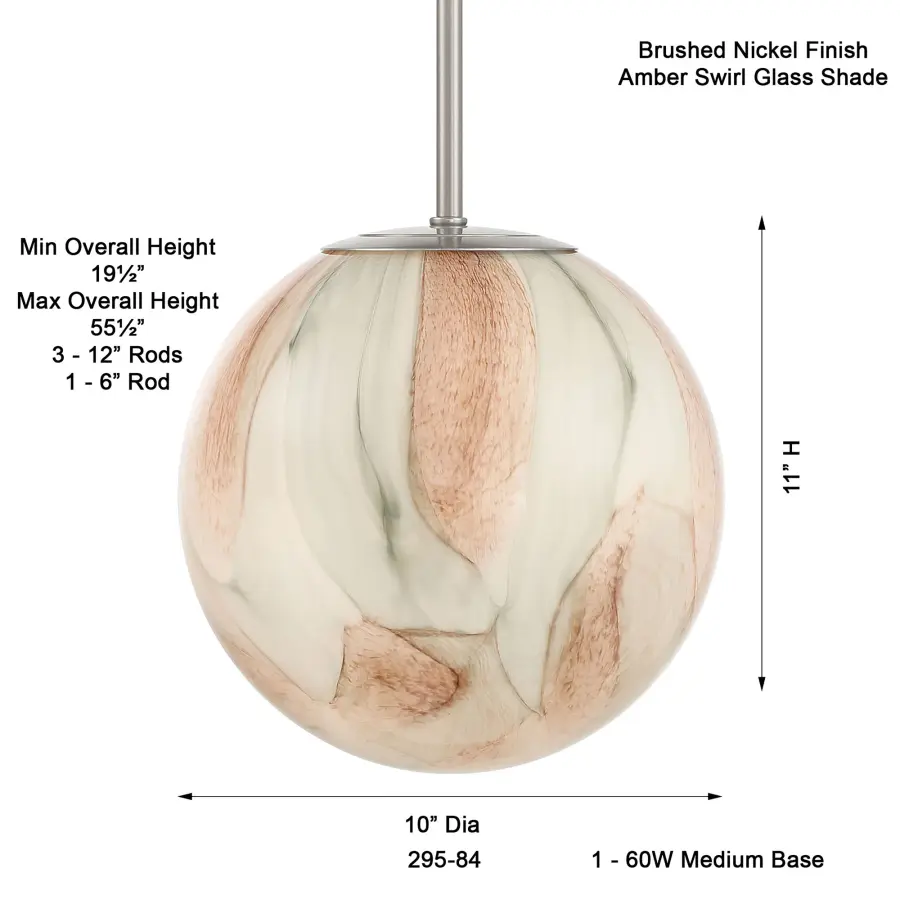 Desert 10" Brushed Nickel Pendant with Amber Swirl Glass - Image 3