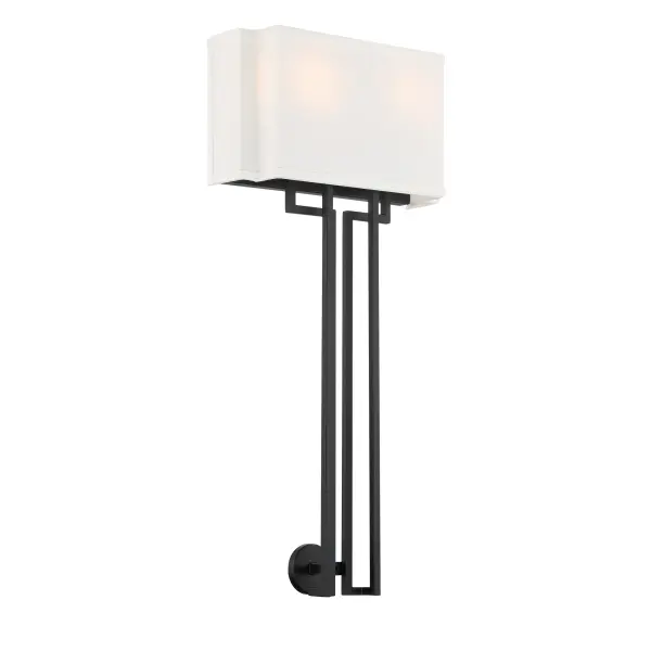 The Upham Estates wall torchiere combines polished nickel and coal finishes for a striking transitional aesthetic. Its upward-facing design with white fabric shades provides ambient lighting while the ADA-compliant profile ensures accessibility. - alternate view