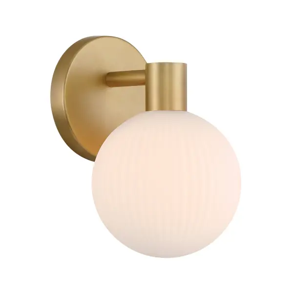 The Fenton 6" vanity light combines warm Legacy Brass finish with distinctive white striped glass for a refined, contemporary look. Its compact 6-inch width makes it ideal for powder rooms and smaller bathrooms.