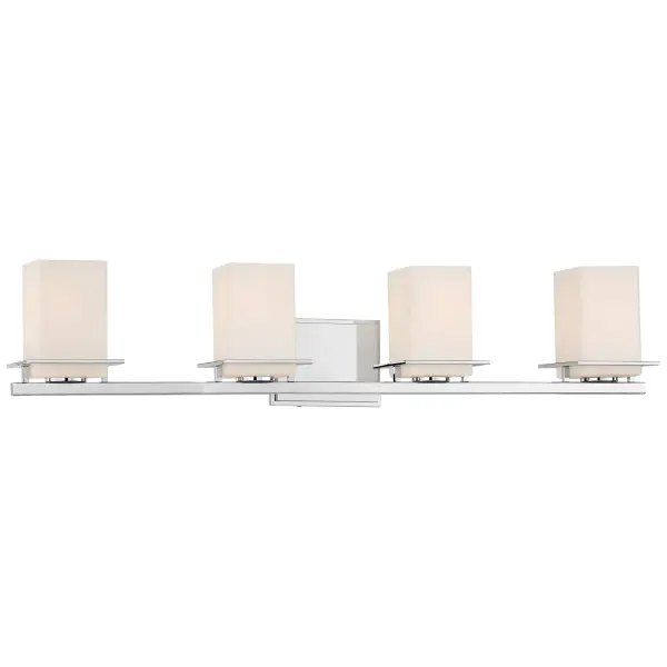 The Tournee 4-Light Bath fixture combines timeless chrome finish with soft etched opal glass for versatile bathroom lighting. Its 33.5-inch width provides excellent illumination for double vanities while the dimmable feature allows customizable ambiance.