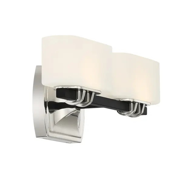 The Drury LED Bath combines polished nickel and coal finishes with etched white glass for a sophisticated contemporary look. High CRI of 92 ensures excellent color rendering, while integrated LED provides bright, dimmable illumination. - alternate view