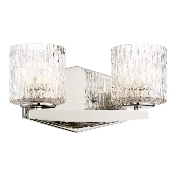 The Maginot 2-Light LED Bath combines polished nickel elegance with jeweled glass accents for sophisticated bathroom lighting. High CRI of 94 ensures accurate color rendering, while integrated LED technology delivers energy efficiency.