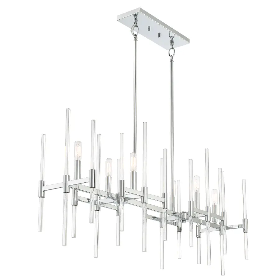 Sleek Chrome Island Chandelier with Modern Glass Cylinders - Image 1