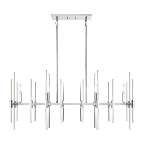 Sleek Chrome Island Chandelier with Modern Glass Cylinders - Image 3