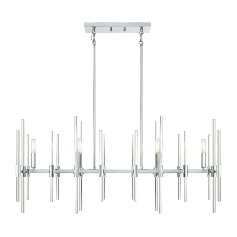 Sleek Chrome Island Chandelier with Modern Glass Cylinders - Image 3