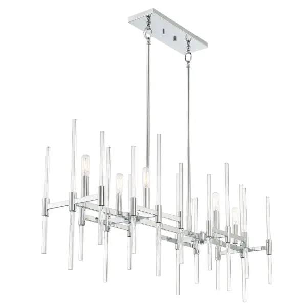 Sleek Chrome Island Chandelier with Modern Glass Cylinders - Image 4