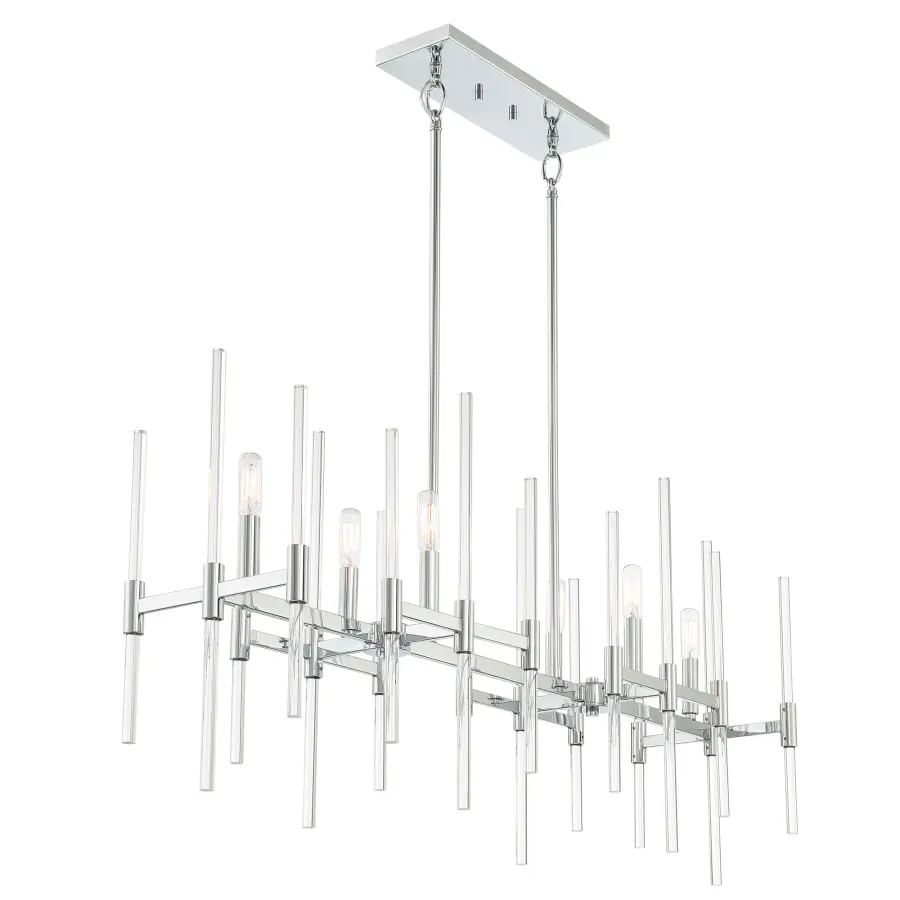 Sleek Chrome Island Chandelier with Modern Glass Cylinders - Image 4