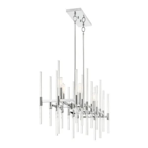 Sleek Chrome Island Chandelier with Modern Glass Cylinders - Image 5
