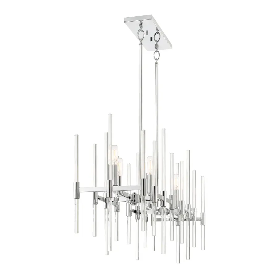 Sleek Chrome Island Chandelier with Modern Glass Cylinders - Image 5