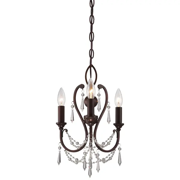 This compact 3-light chandelier combines traditional crystal elegance with a vintage bronze finish, making it ideal for smaller dining areas, breakfast nooks, or bedrooms. The 11.5-inch width provides sparkle without overwhelming the space.