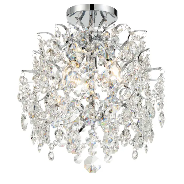 The Isabella's Crown mini chandelier combines sparkling crystal accents with a polished chrome finish for a refined transitional look. At 14 inches wide, it's perfectly scaled for smaller spaces while delivering sophisticated style.
