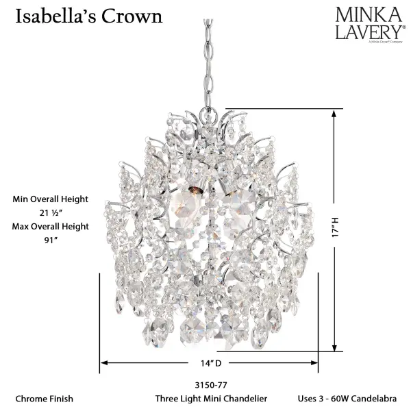 Isabella's Crown 3-Light Mini Chandelier - Image 3