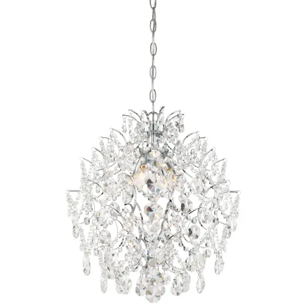 The Isabella's Crown mini chandelier combines sparkling crystal accents with a polished chrome frame for sophisticated elegance. At 18 inches wide, it's perfectly scaled for intimate dining spaces, bedrooms, or entryways.