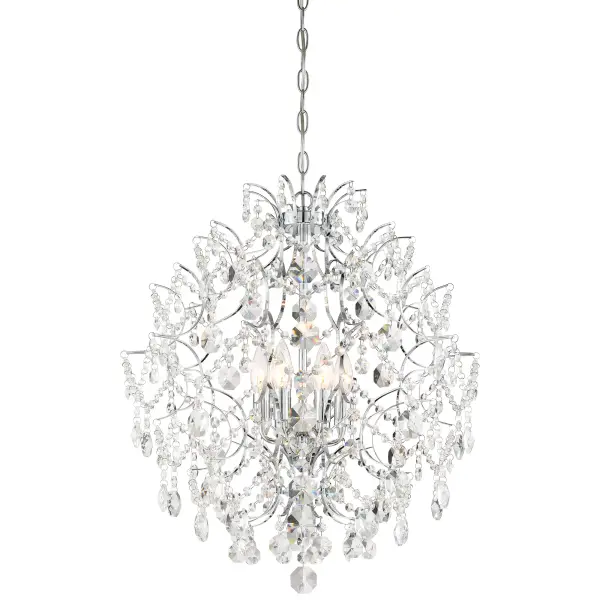The Isabella's Crown chandelier combines classic crystal elegance with modern chrome detailing. Its 6-light design provides ample illumination while the crystal elements create beautiful light refraction. Perfect for transitional spaces.