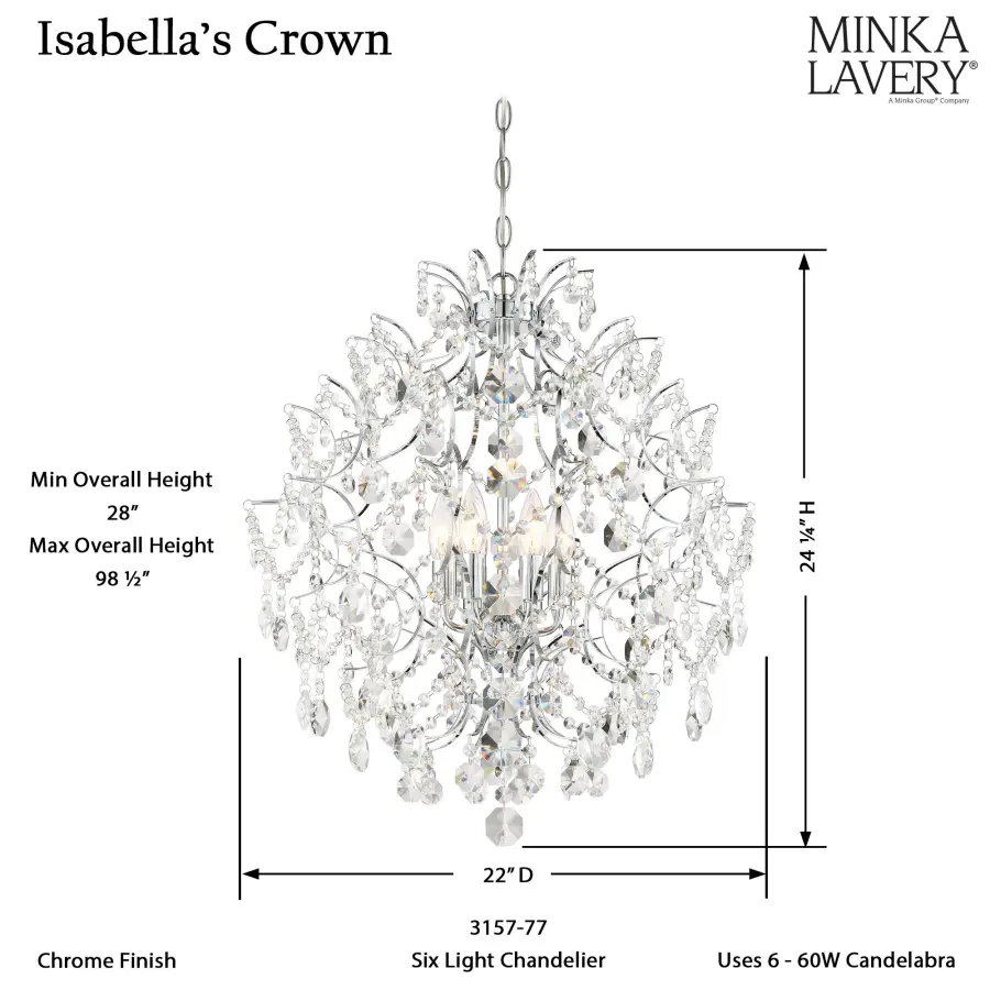 Isabella's Crown 6-Light Crystal Chandelier - Image 3