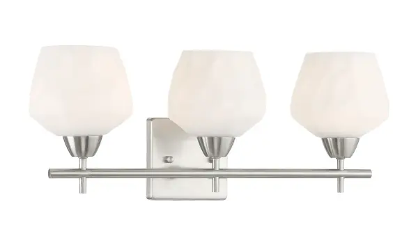 3 Light Bath in Brushed Nickel Finish with White Glass