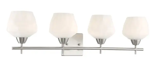 4 Light Bath in Brushed Nickel Finish with White Glass