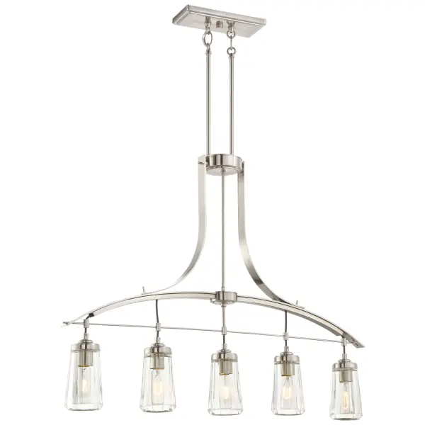 The Poleis 5-Light Island Chandelier combines transitional elegance with practical illumination. Its 39-inch linear design and clear glass shades provide excellent task lighting while the brushed nickel finish complements both traditional and contemporary spaces.