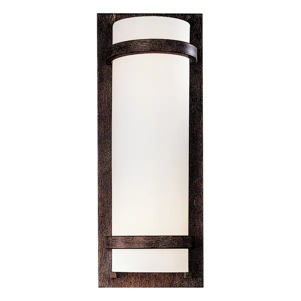 This versatile 2-light wall sconce combines industrial iron oxide finish with soft etched white glass for balanced ambient lighting. ADA-compliant design makes it ideal for accessible spaces while maintaining style.