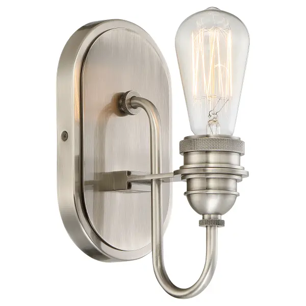 The Uptown Edison bath sconce brings industrial charm to compact spaces with its plated pewter finish and exposed bulb design. At just 5 inches wide, it's perfect for flanking mirrors or tight bathroom walls.