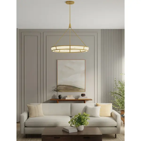 Sophisticated Linear Pendant with Warm Brass and Alabaster Glow - Image 4