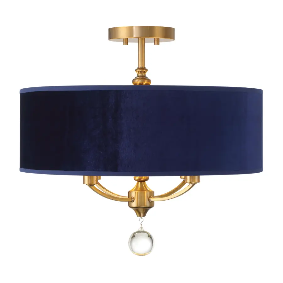 Van Noord 4-Light Semi Flush Mount with Blue Velvet Shade - Image 6