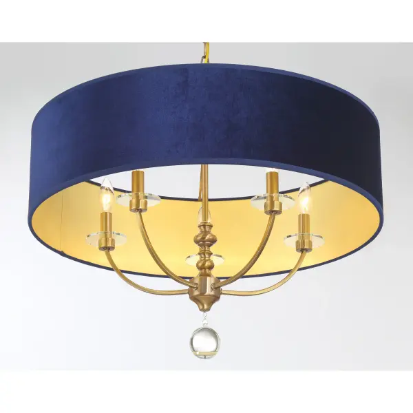 Elegant Traditional Pendant with Luxurious Blue Velvet and Crystal Details - Image 2