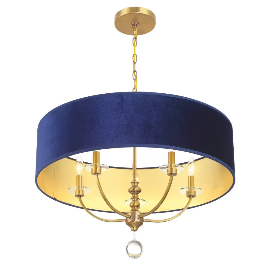 Elegant Traditional Pendant with Luxurious Blue Velvet and Crystal Details - Image 3