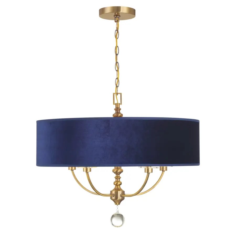Elegant Traditional Pendant with Luxurious Blue Velvet and Crystal Details - Image 5