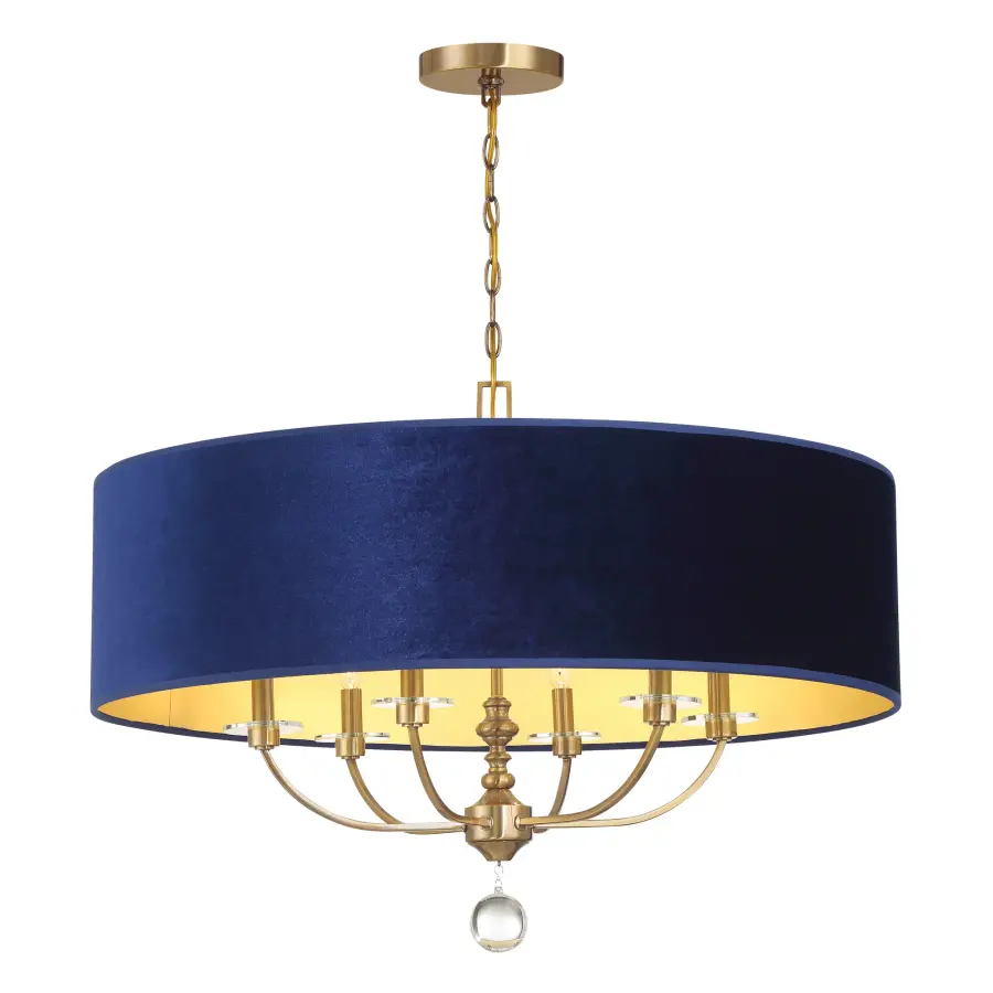 Luxurious 6-Light Statement Pendant with Rich Blue Velvet and Crystal Details - Image 1