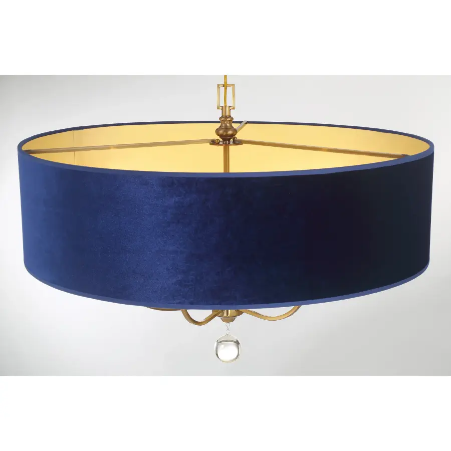 Luxurious 6-Light Statement Pendant with Rich Blue Velvet and Crystal Details - Image 3