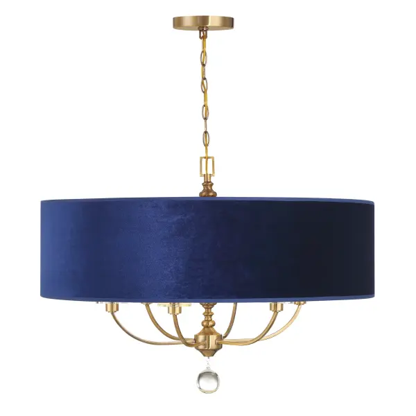 Van Noord 6-Light Pendant with Blue Velvet Shade - Image 5