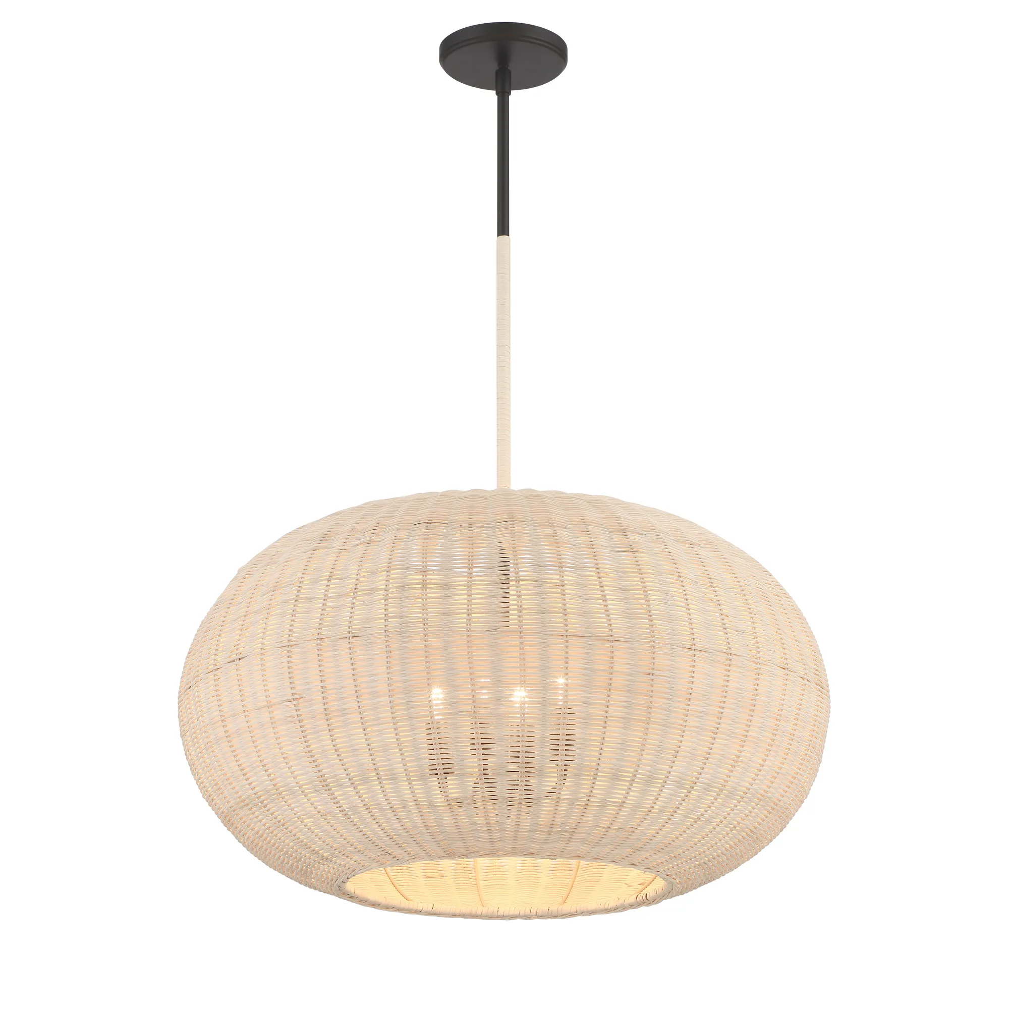 Modjeska 4-Light Pendant in Coal Black with Natural Rattan