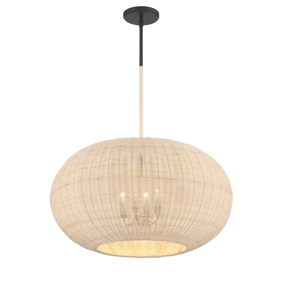 Modjeska 4-Light Pendant in Coal Black with Natural Rattan - Image 1