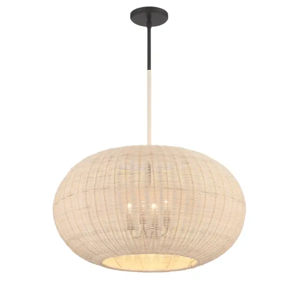 Modjeska 4-Light Pendant in Coal Black with Natural Rattan - Image 3