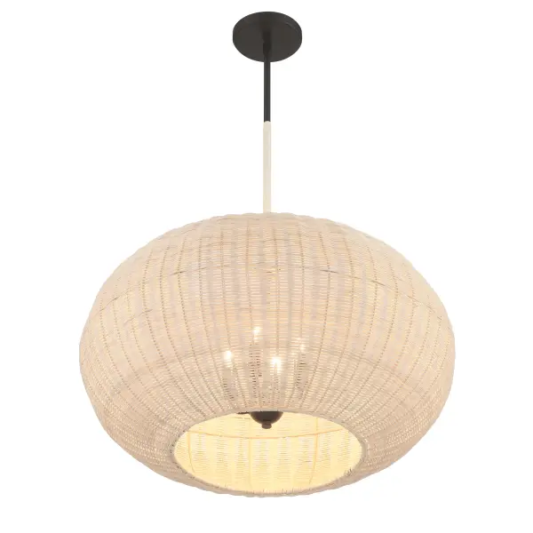Modjeska 4-Light Pendant in Coal Black with Natural Rattan - Image 4