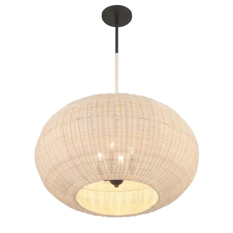 Modjeska 4-Light Pendant in Coal Black with Natural Rattan - Image 4