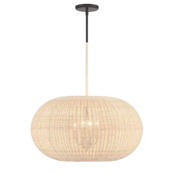 Modjeska 4-Light Pendant in Coal Black with Natural Rattan - Image 5