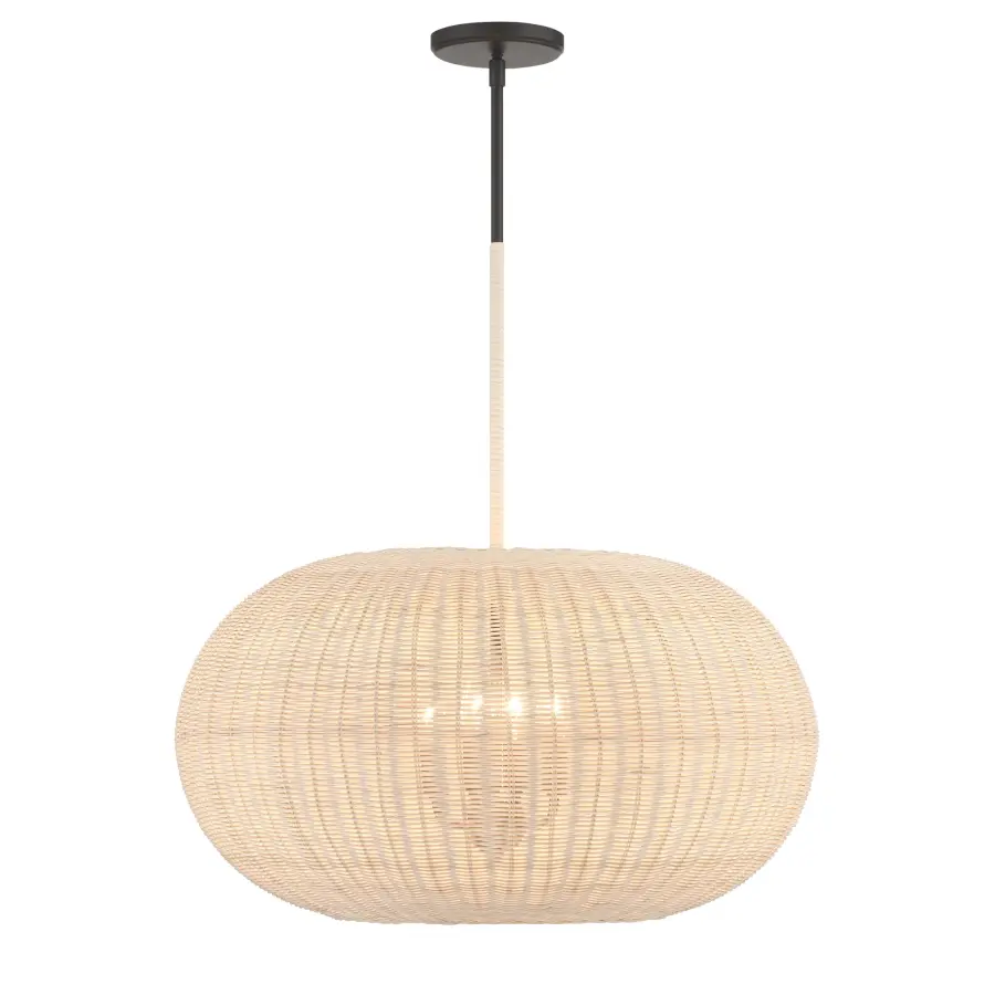 Modjeska 4-Light Pendant in Coal Black with Natural Rattan - Image 5