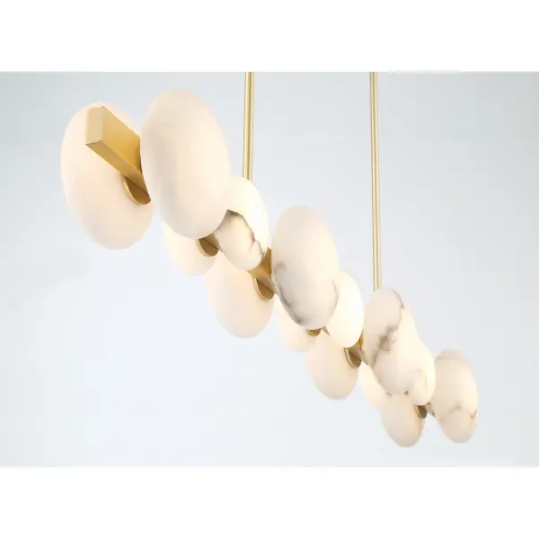 The Zill brings sophisticated modern elegance with 14 integrated LEDs housed in natural alabaster shades. Its 48-inch linear design and warm Lily Gold finish create a luxurious focal point perfect for kitchen islands and dining tables. - alternate view