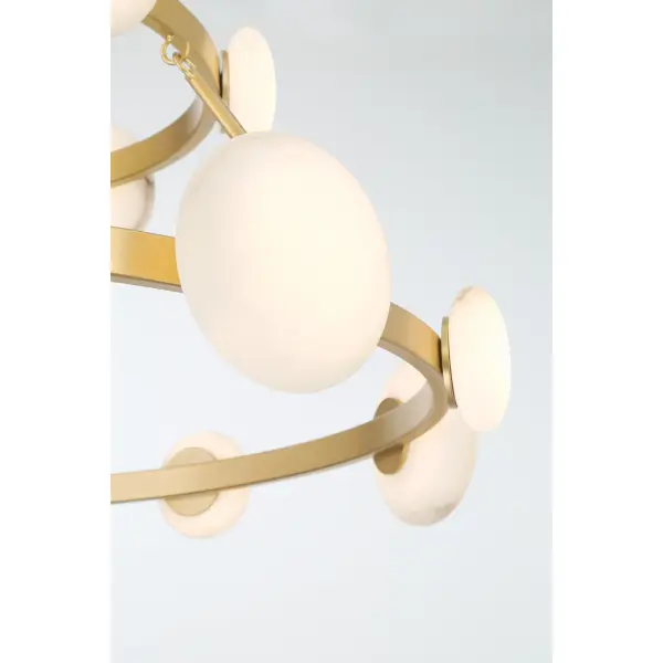 The Zill 16-light chandelier combines contemporary elegance with natural beauty through its lily gold finish and genuine alabaster shades. At over 42 inches wide, this substantial two-tier fixture delivers exceptional illumination with integrated LED technology and creates a sophisticated focal point in large spaces. - alternate view
