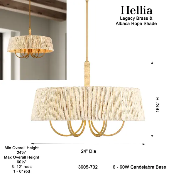 Hellia 24" 6-Light Pendant in Legacy Brass - Image 3