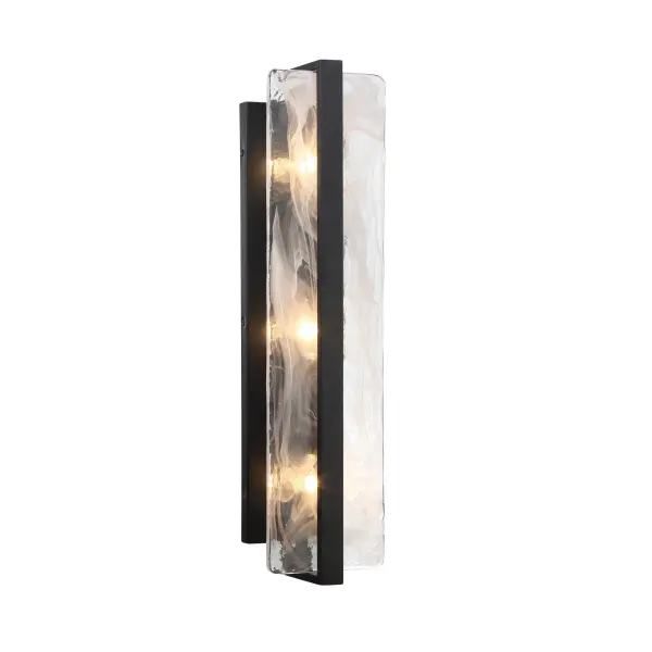 The Cloud Break wall sconce combines contemporary black steel with soft cloud glass for sophisticated ambient lighting. Its vertical design and ADA compliance make it ideal for bathrooms and hallways where style meets function. - alternate view