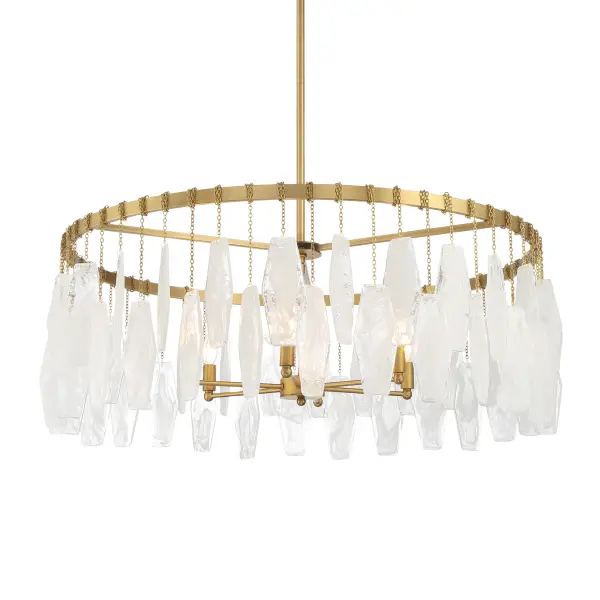 The Willow 6-Light Pendant combines timeless Legacy Brass finish with artisan white swirl glass shades, creating a sophisticated focal point perfect for dining rooms and kitchen islands. Its generous 34-inch width provides ample illumination while the transitional design bridges traditional and contemporary aesthetics.