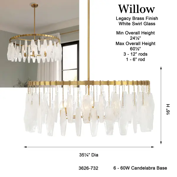 Willow 6-Light Pendant in Legacy Brass - Image 3