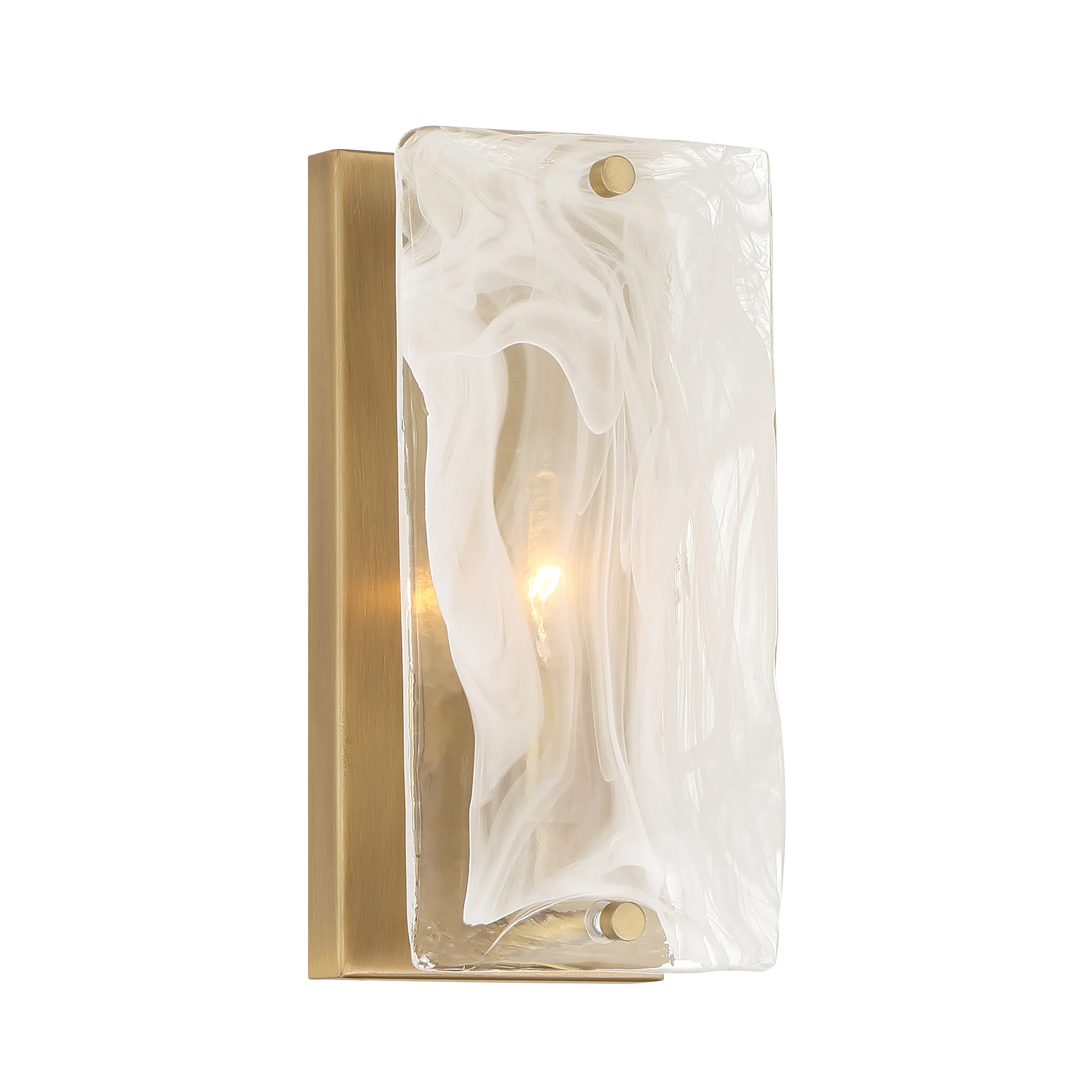 Veil 10" Legacy Brass Wall Sconce with White Swirl Glass
