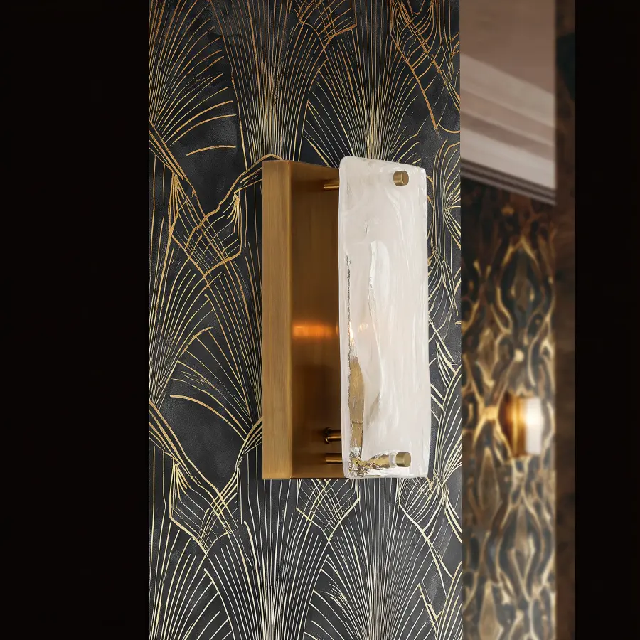 Veil 10" Legacy Brass Wall Sconce with White Swirl Glass - Image 3