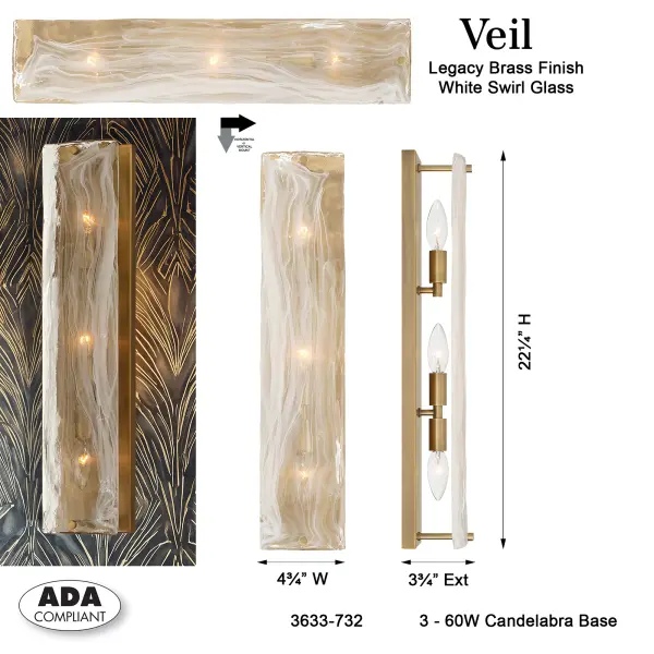 Veil 22.25" 3-Light Vanity in Legacy Brass - Image 2