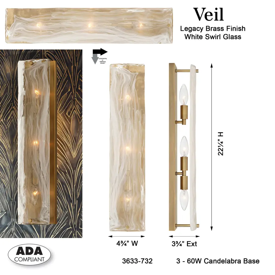 Veil 22.25" 3-Light Vanity in Legacy Brass - Image 2